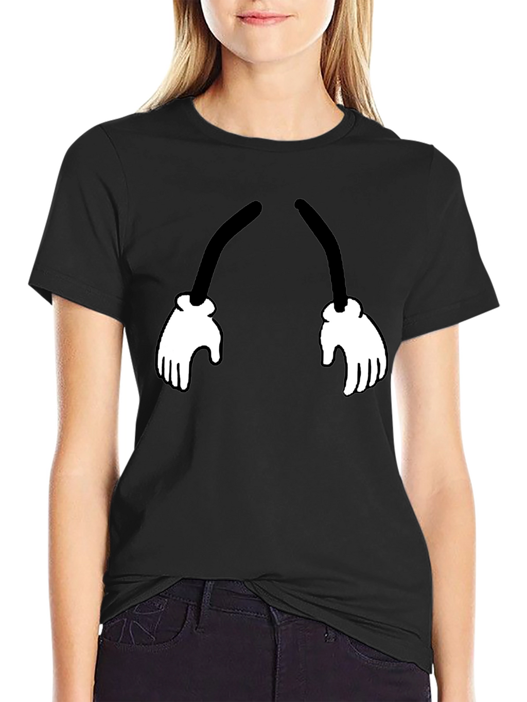 Cartoon Hands Graphic Black T-Shirt