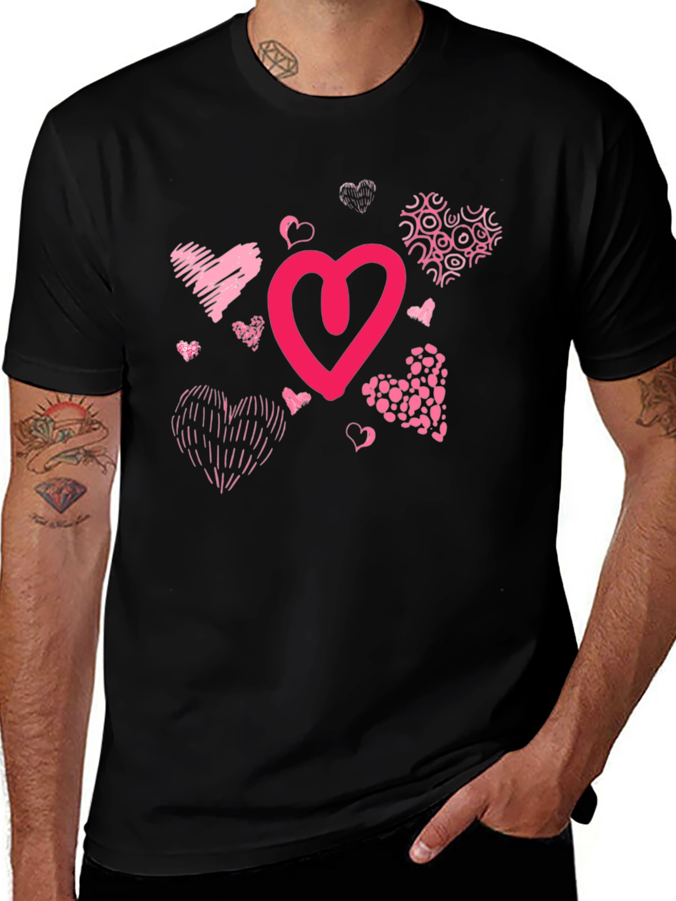 Heart Print Black T-Shirt