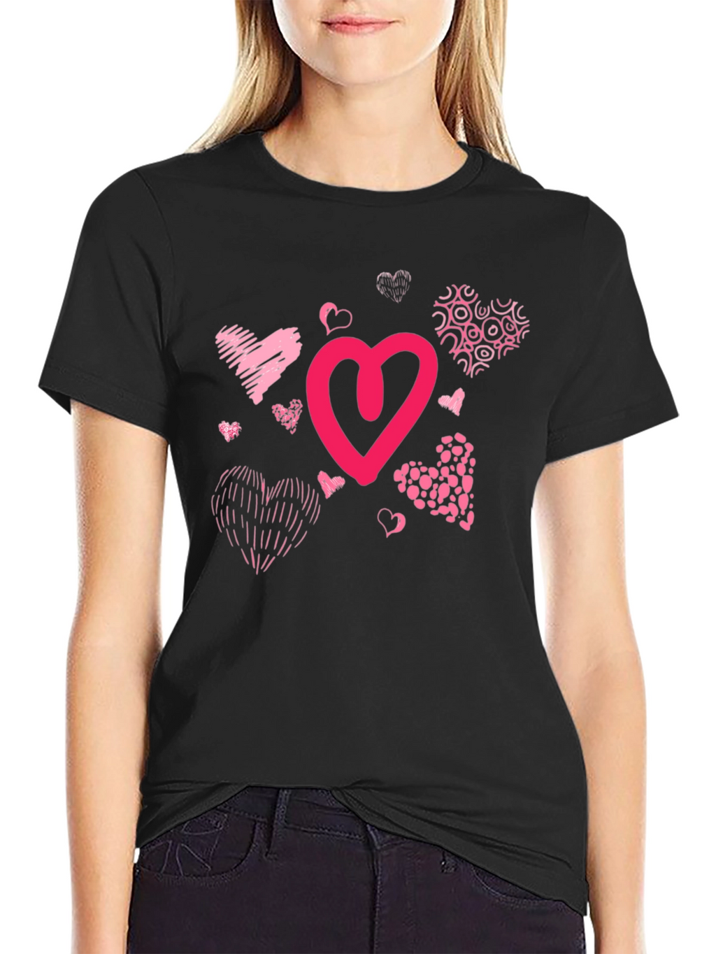 Heart Print Black T-Shirt