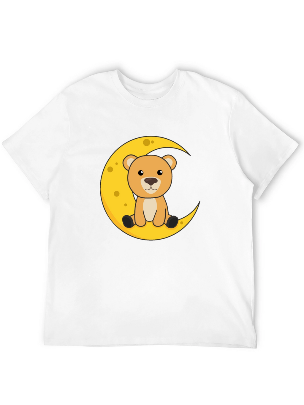 Cute Bear on Moon Graphic Black T-Shirt