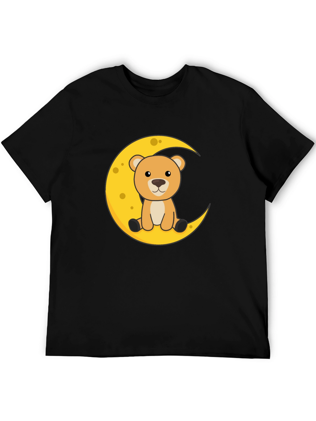 Cute Bear on Moon Graphic Black T-Shirt
