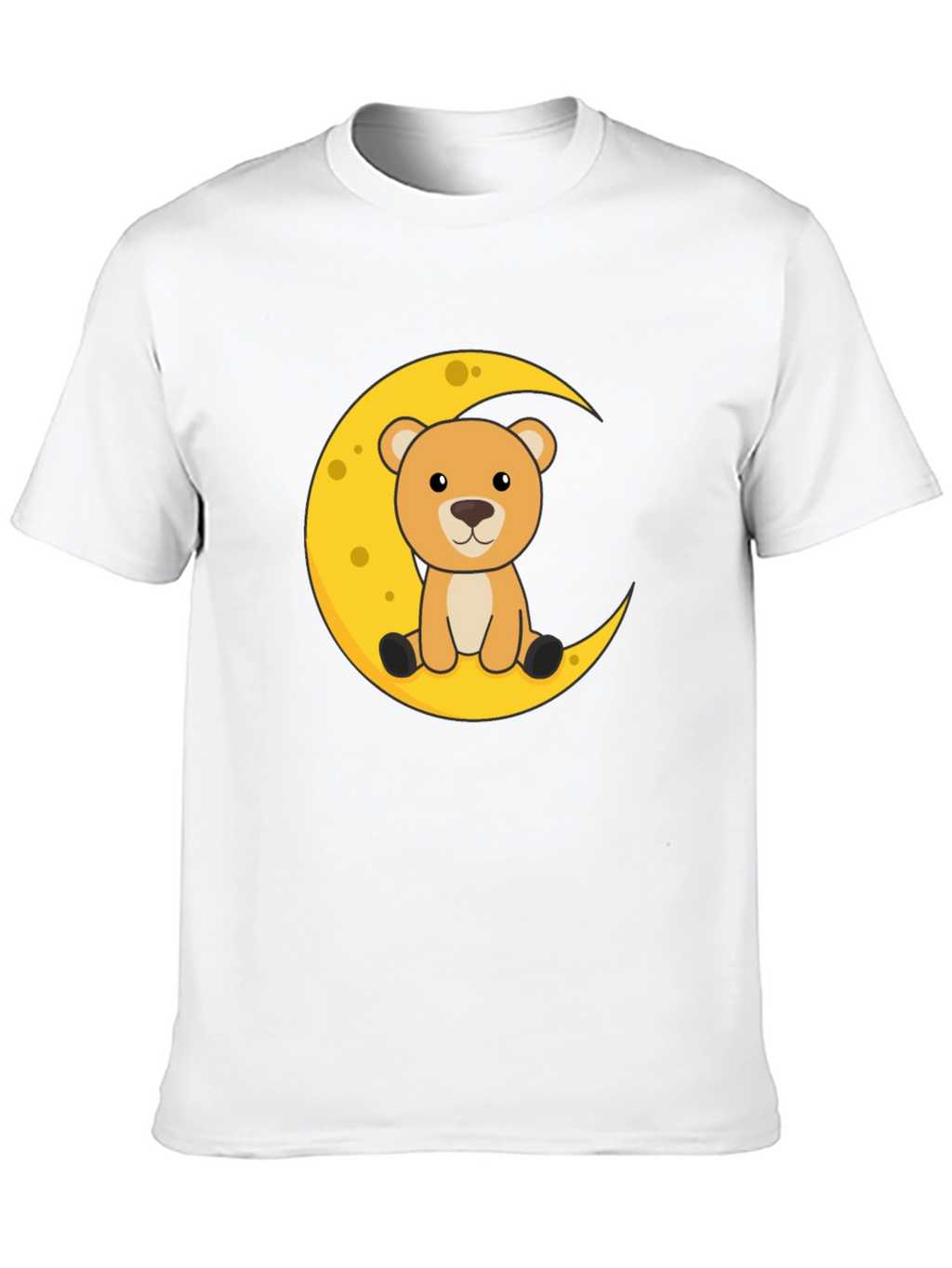 Cute Bear on Moon Graphic Black T-Shirt