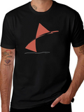 Abstract Sailboat Graphic Tee - Black