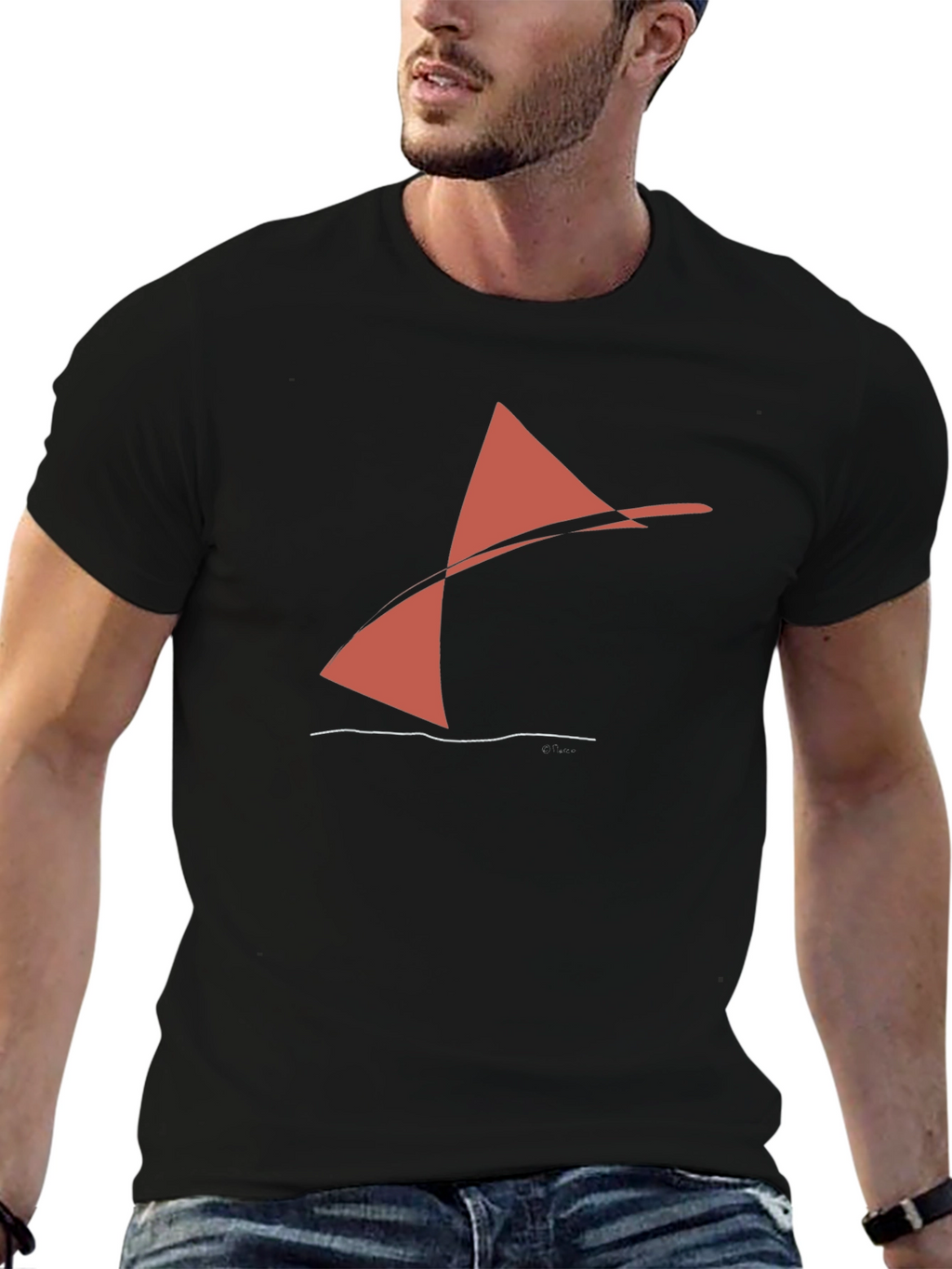 Abstract Sailboat Graphic Tee - Black