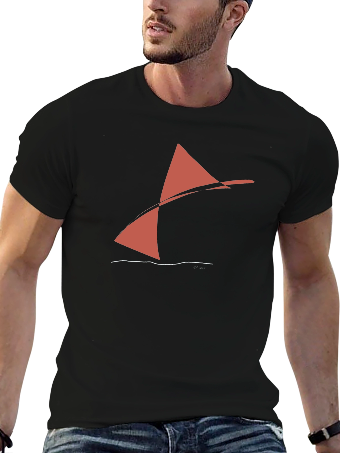 Abstract Sailboat Graphic Tee - Black