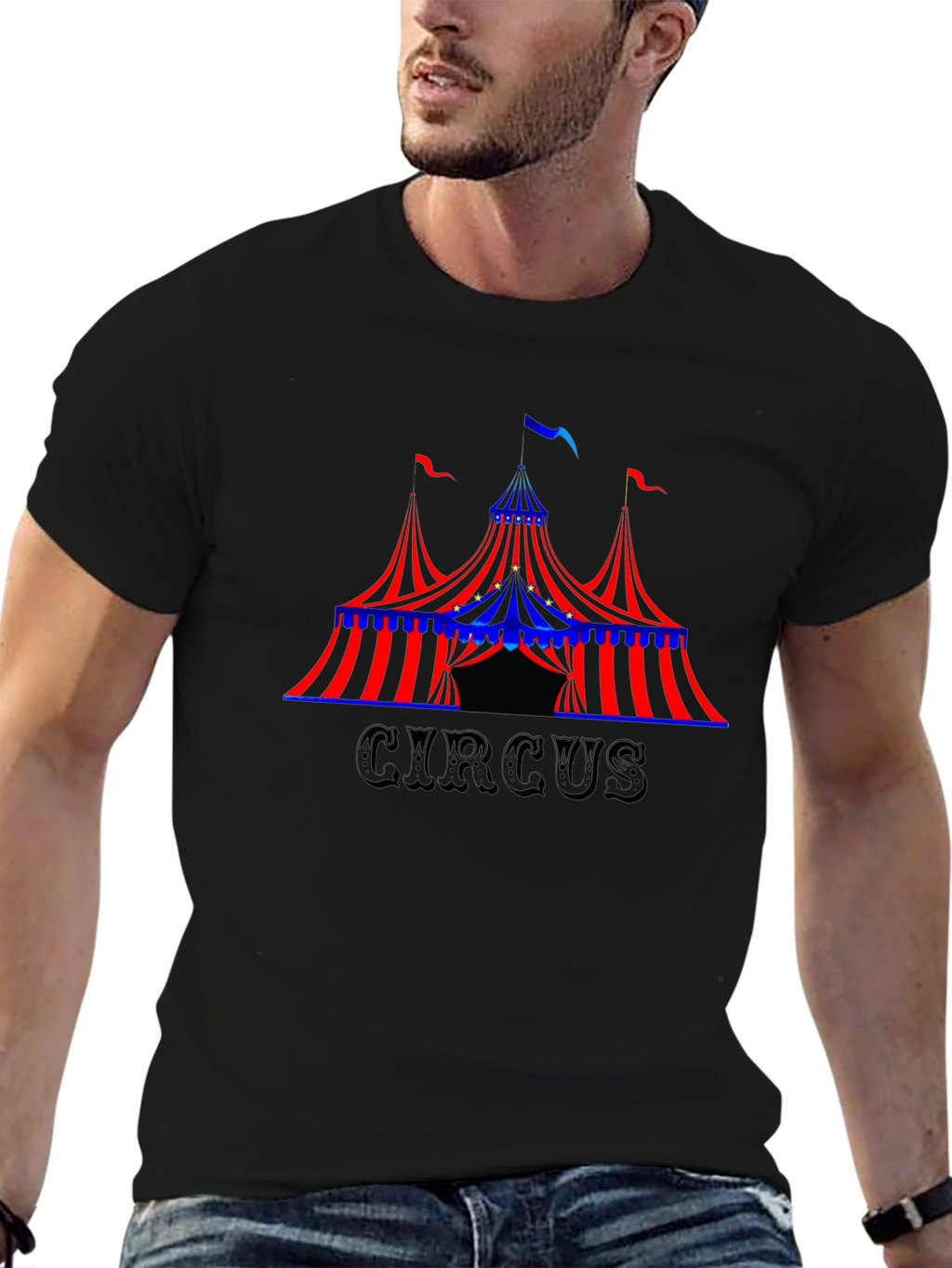 Circus Tent Graphic Tee - Black Cotton T-Shirt