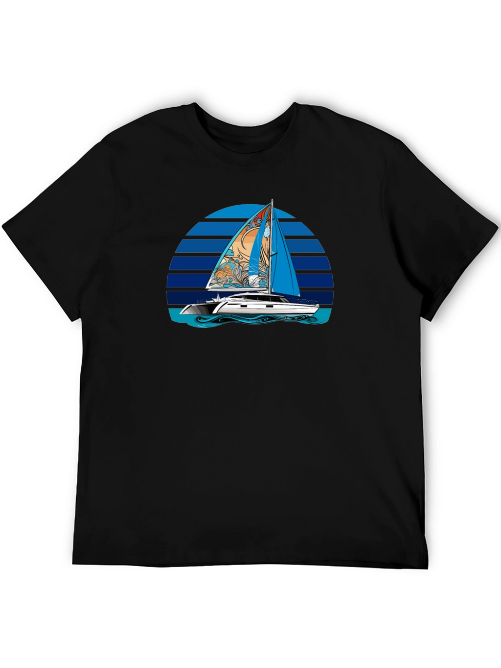 Sailboat Graphic T-Shirt - Black Cotton Tee