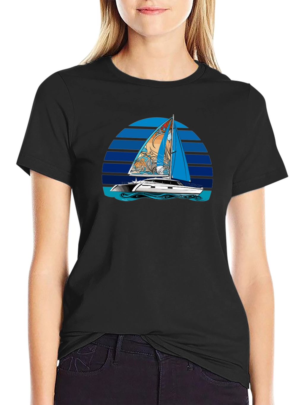 Sailboat Graphic T-Shirt - Black Cotton Tee