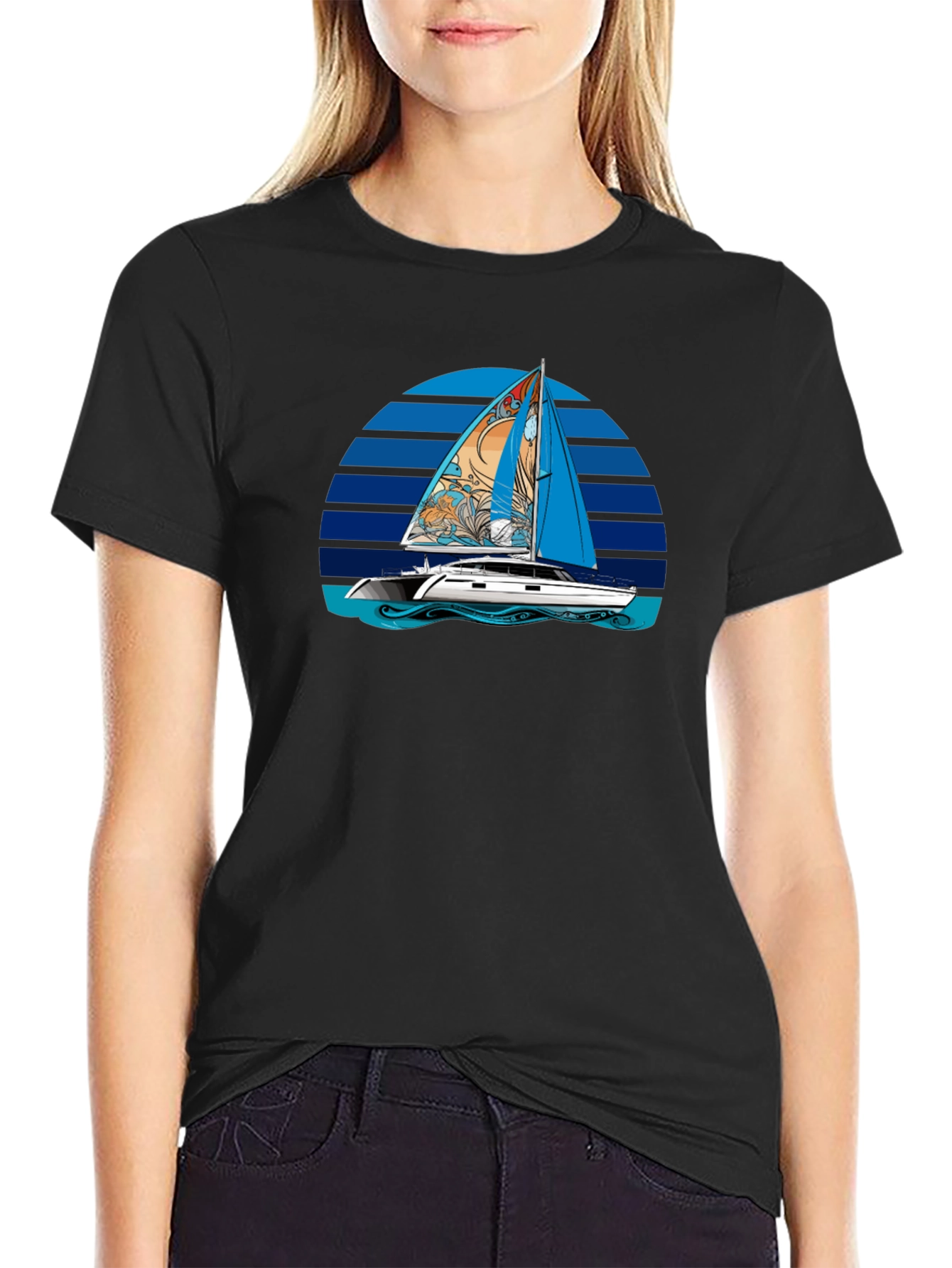 Sailboat Graphic T-Shirt - Black Cotton Tee