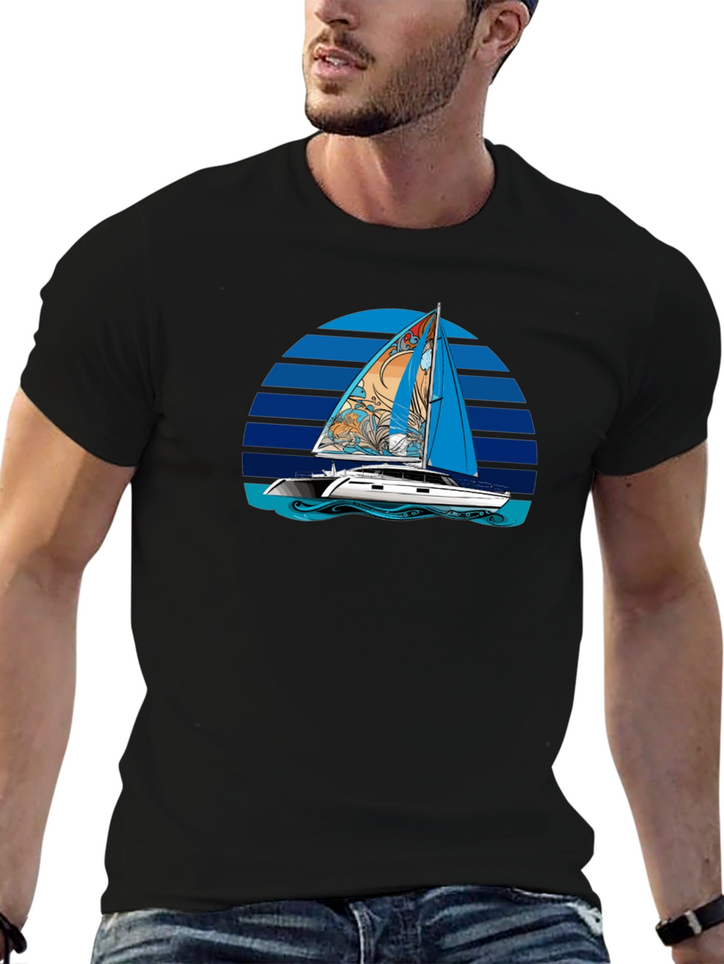 Sailboat Graphic T-Shirt - Black Cotton Tee