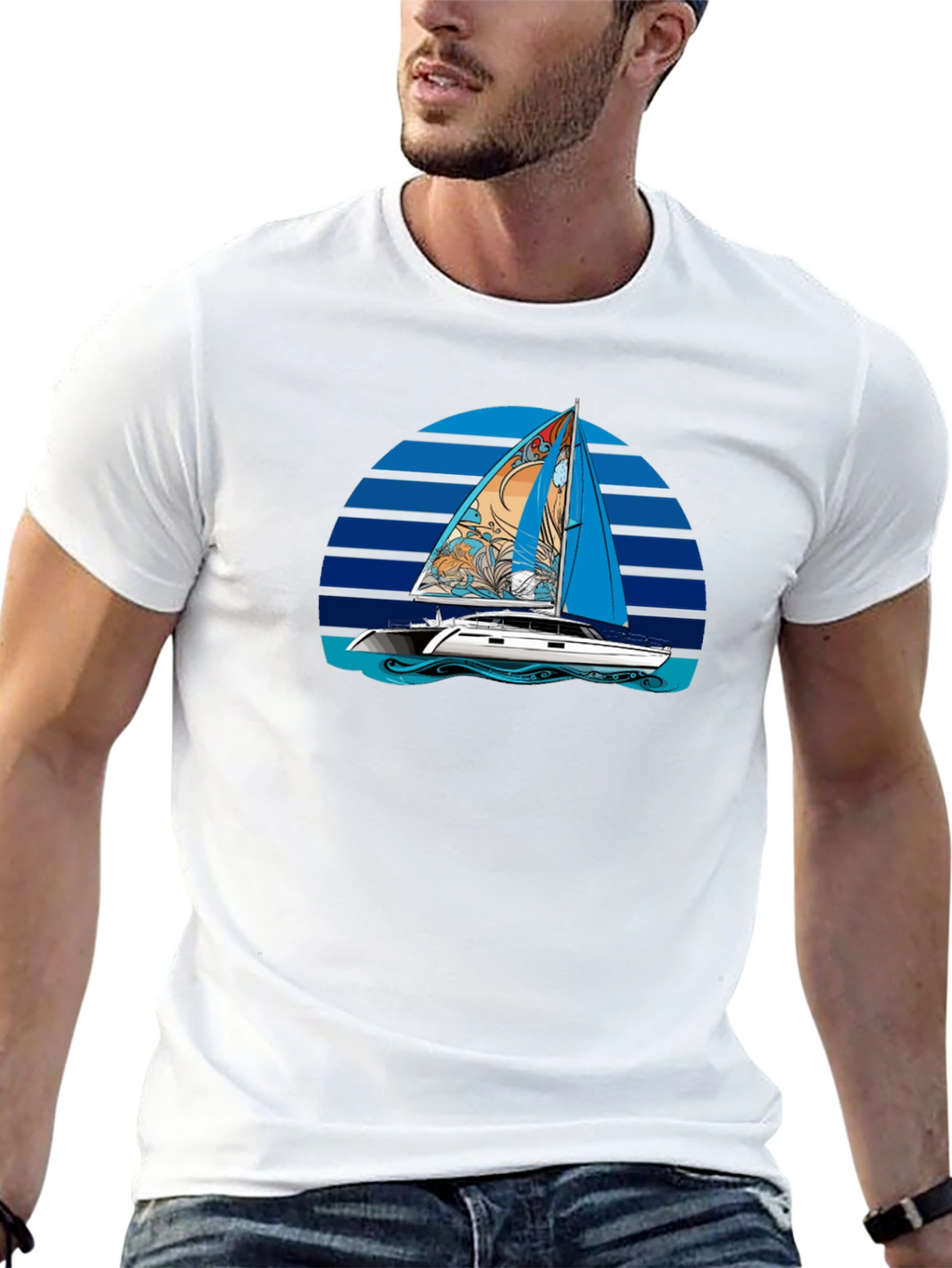 Sailboat Graphic T-Shirt - Black Cotton Tee
