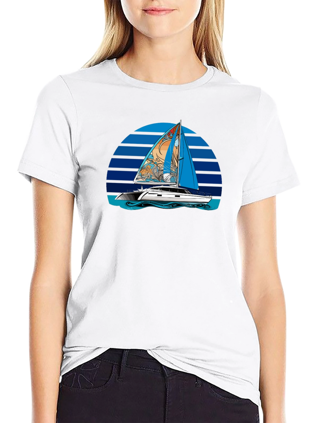 Sailboat Graphic T-Shirt - Black Cotton Tee