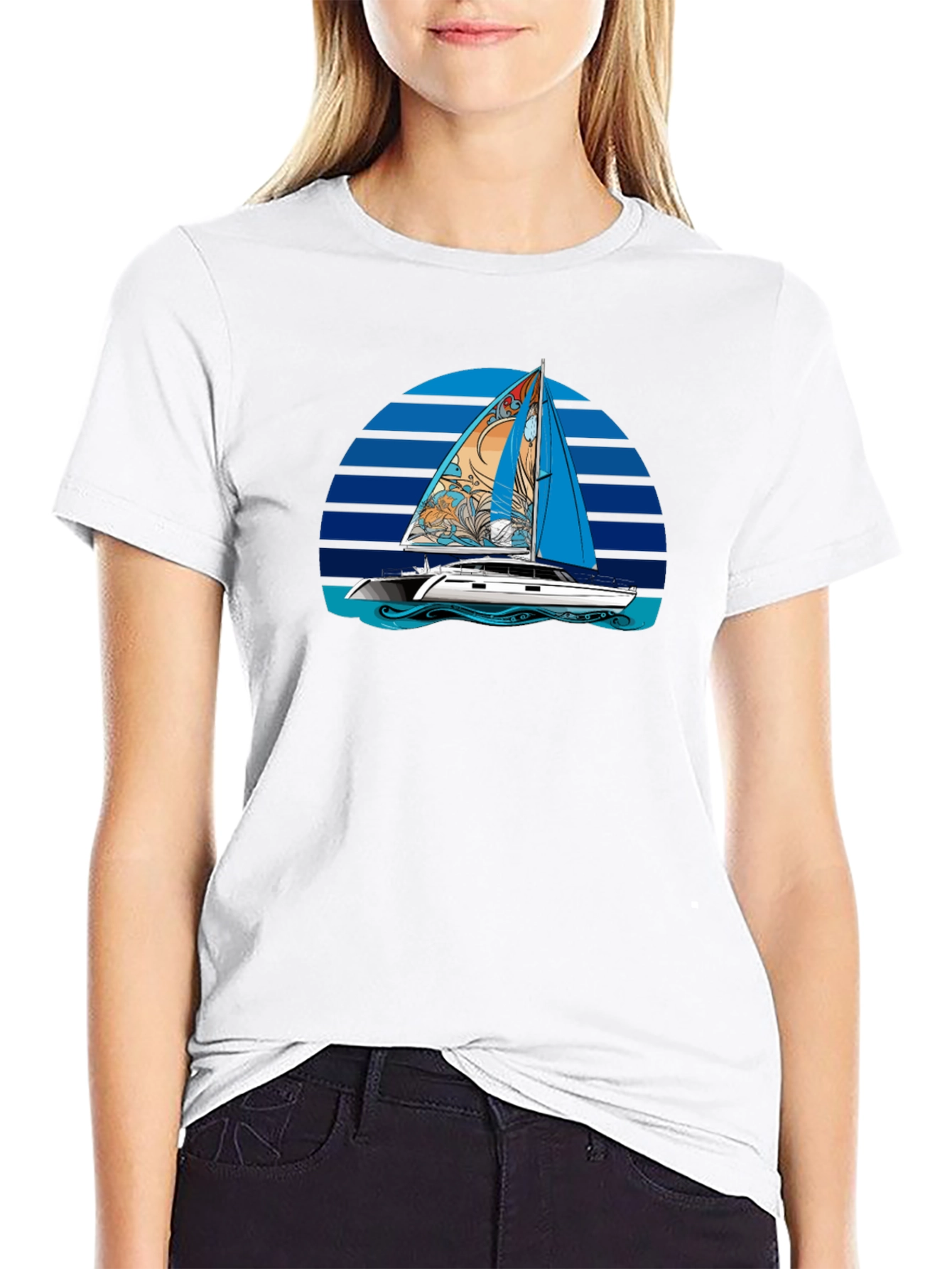 Sailboat Graphic T-Shirt - Black Cotton Tee