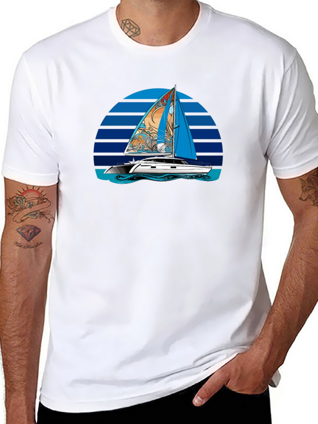 Sailboat Graphic T-Shirt - Black Cotton Tee
