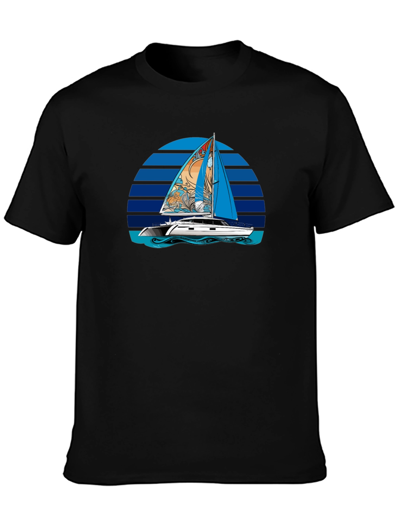 Sailboat Graphic T-Shirt - Black Cotton Tee