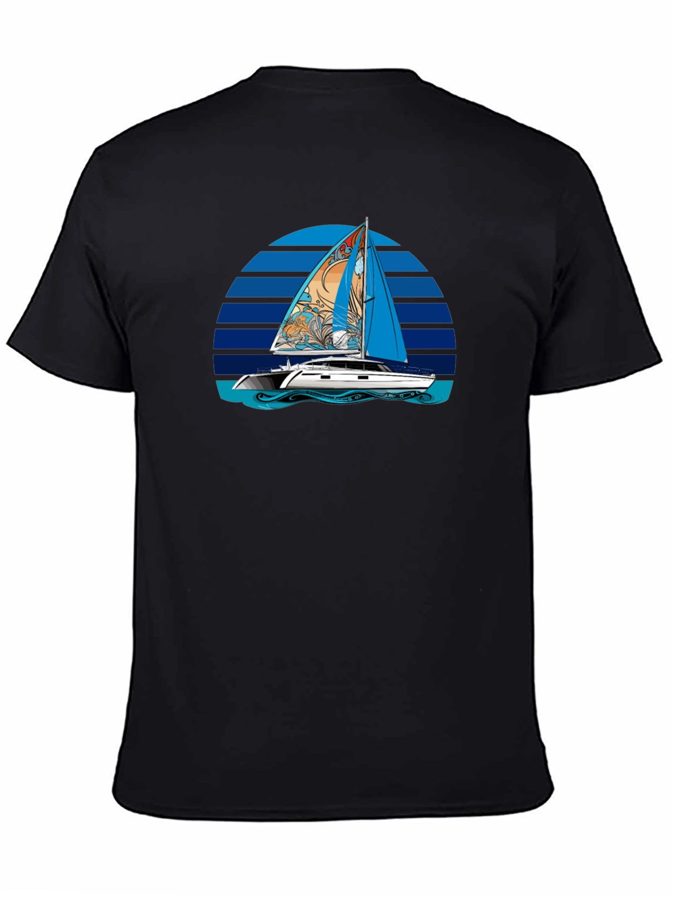 Sailboat Graphic T-Shirt - Black Cotton Tee