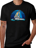 Sailboat Graphic T-Shirt - Black Cotton Tee