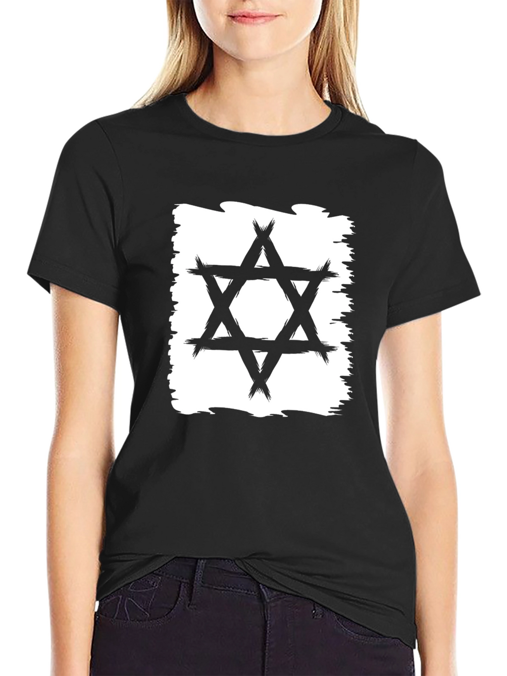 Star of David Brushstroke T-Shirt - Black Cotton