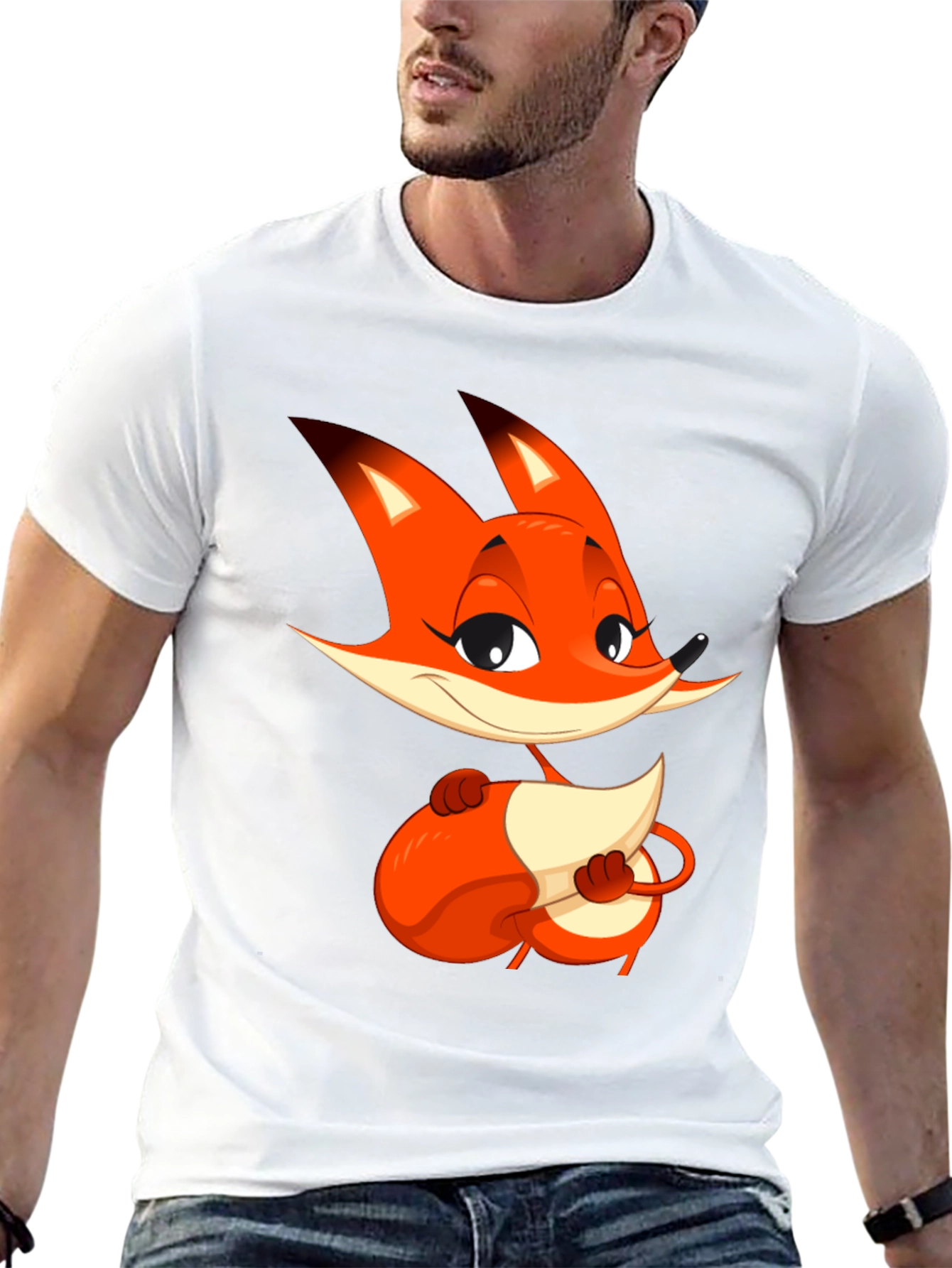 Cute Fox Graphic Tee - Black Cotton Casual T-Shirt