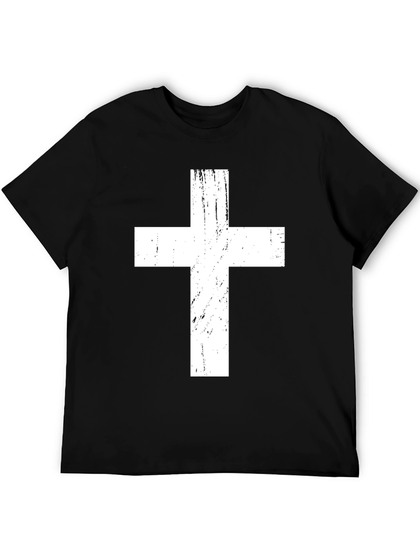 Distressed Cross Graphic Tee - Black Christian T-Shirt