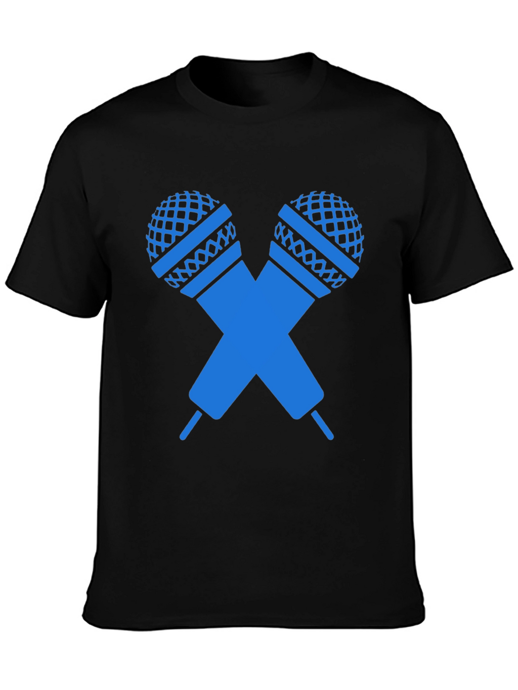 Black T-Shirt with Crossed Microphones Graphic