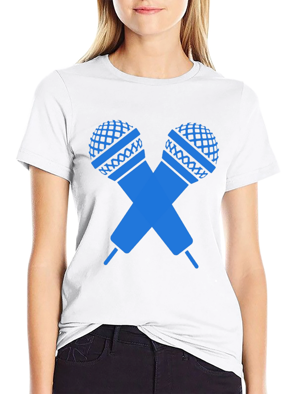 Black T-Shirt with Crossed Microphones Graphic