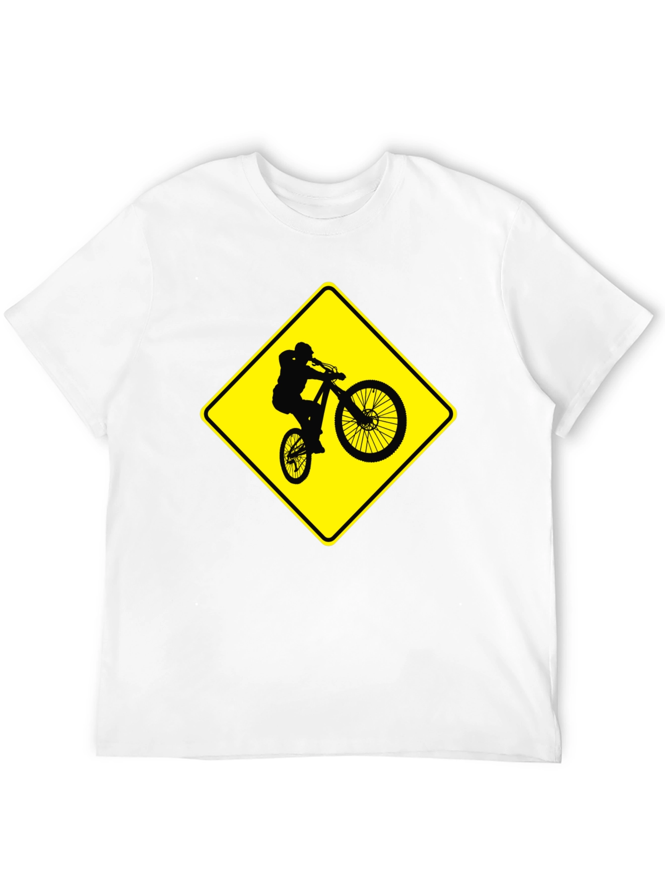 Mountain Biker Crossing Sign Black T-Shirt