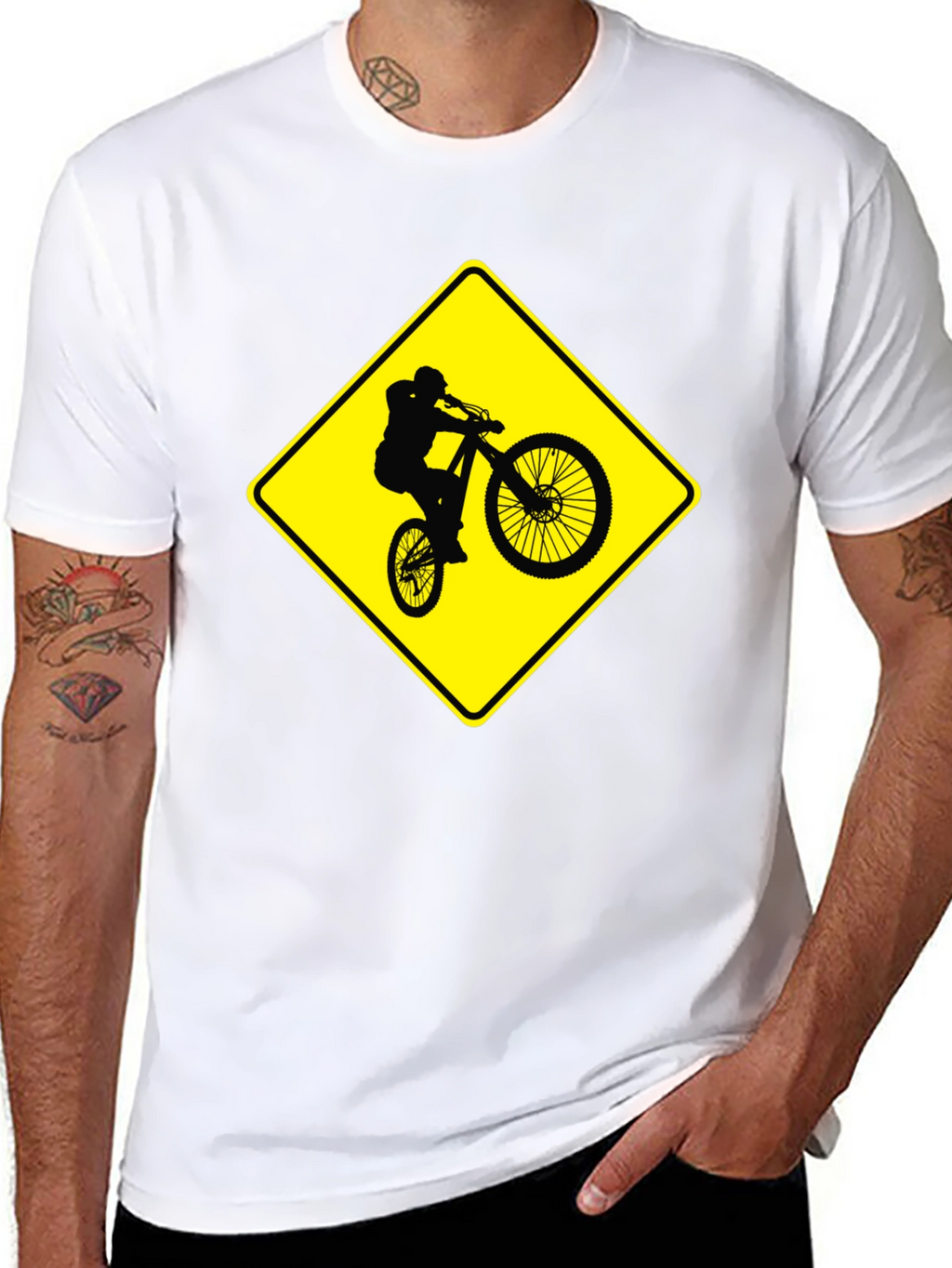 Mountain Biker Crossing Sign Black T-Shirt