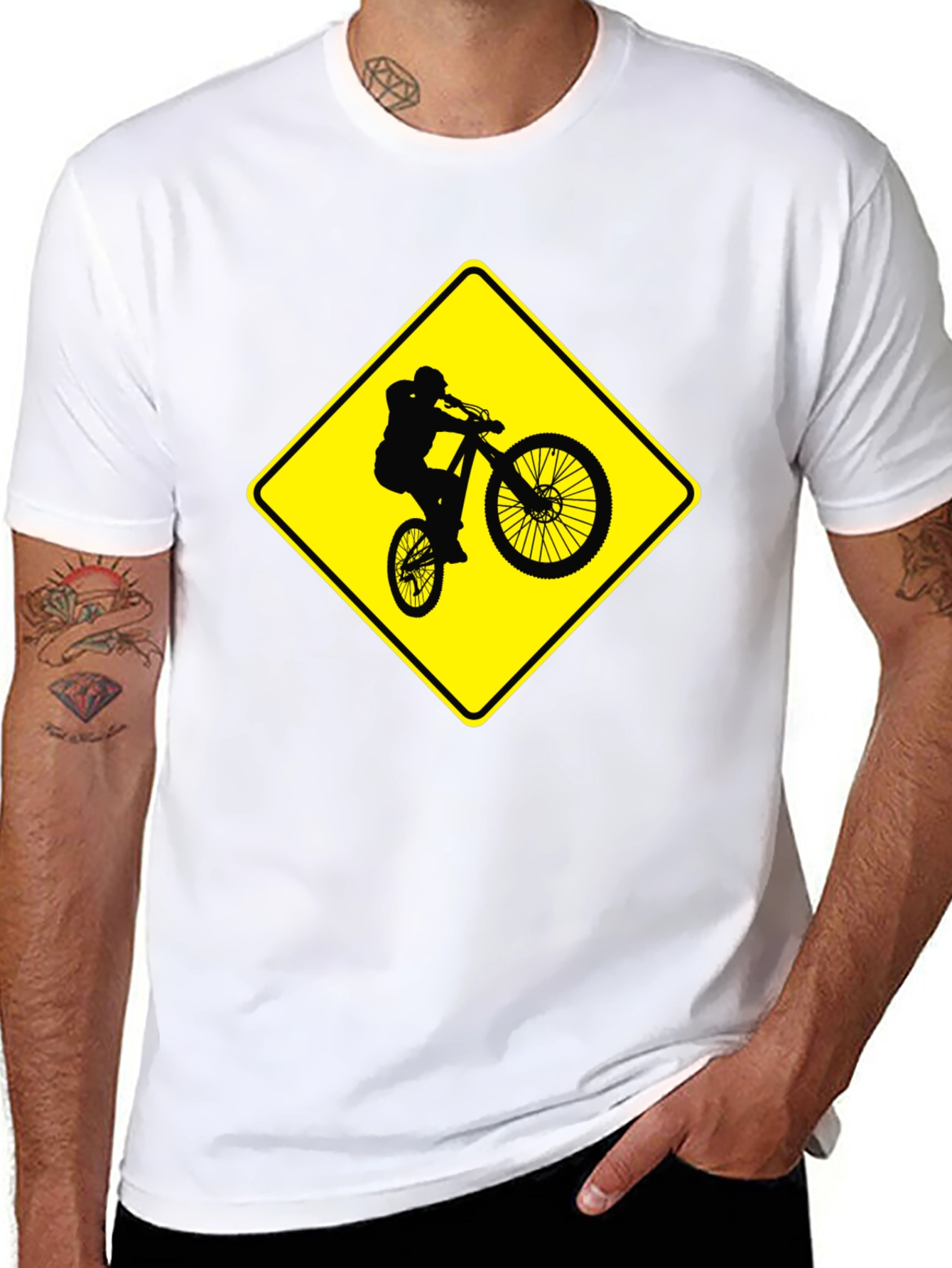 Mountain Biker Crossing Sign Black T-Shirt