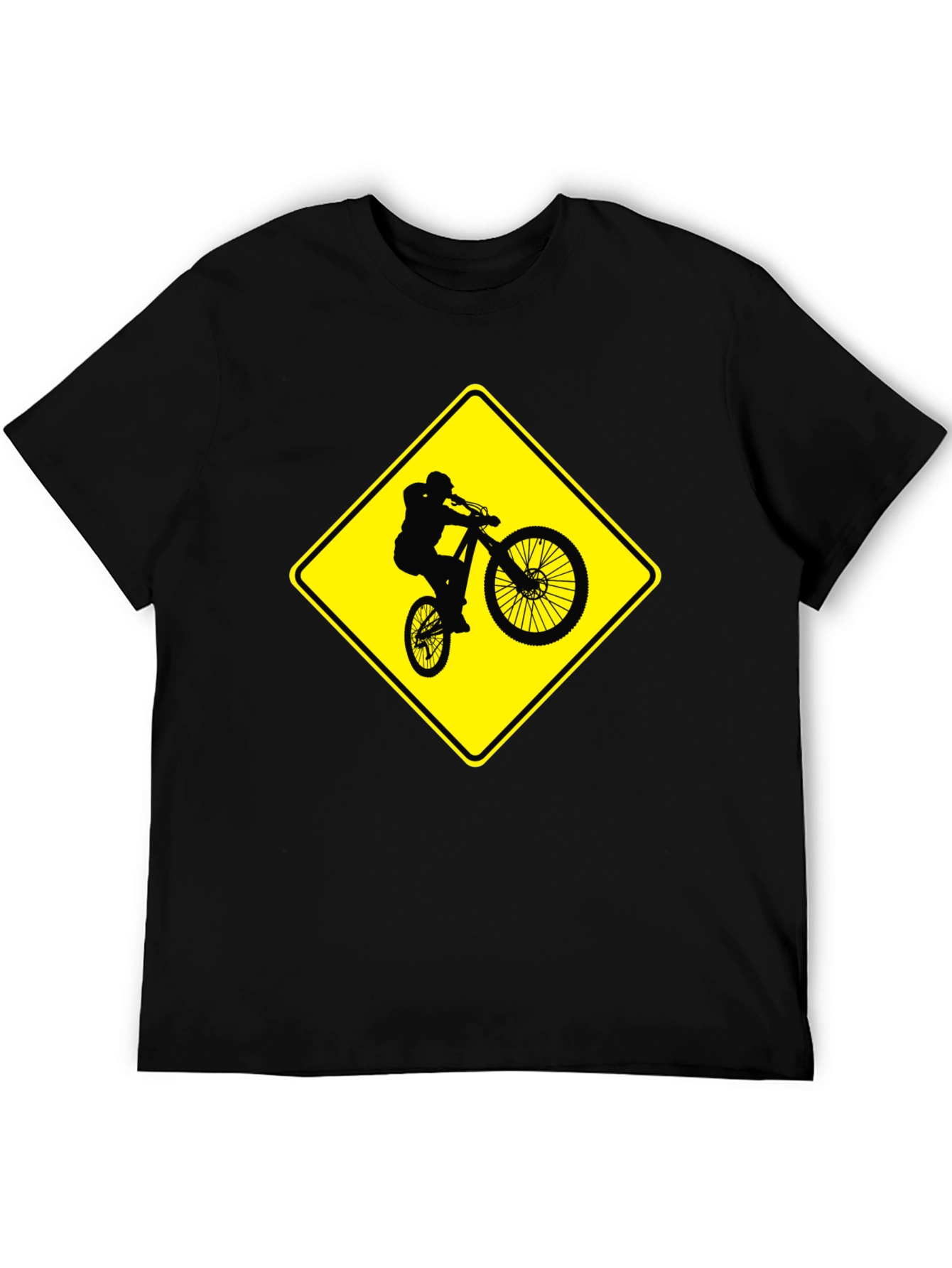 Mountain Biker Crossing Sign Black T-Shirt
