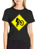 Mountain Biker Crossing Sign Black T-Shirt