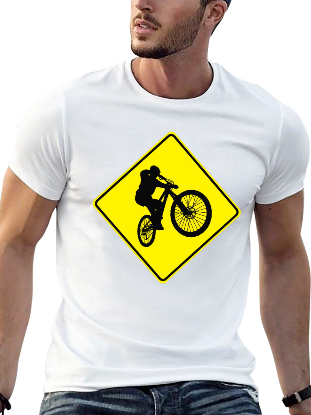 Mountain Biker Crossing Sign Black T-Shirt