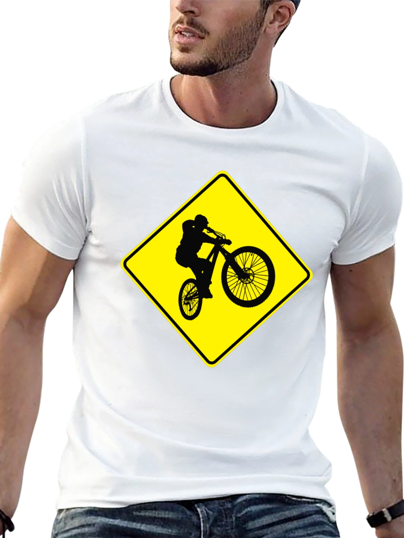 Mountain Biker Crossing Sign Black T-Shirt