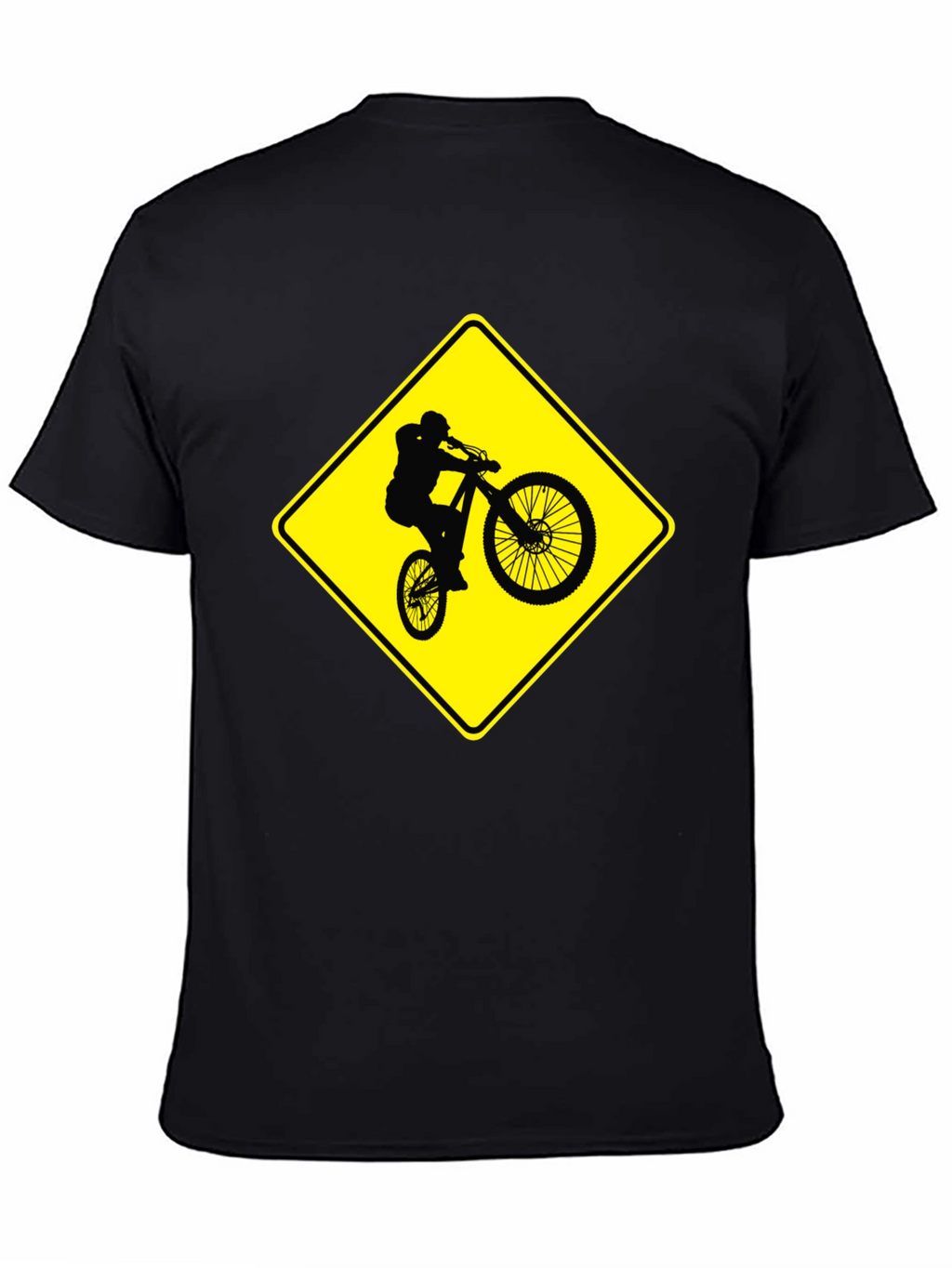 Mountain Biker Crossing Sign Black T-Shirt