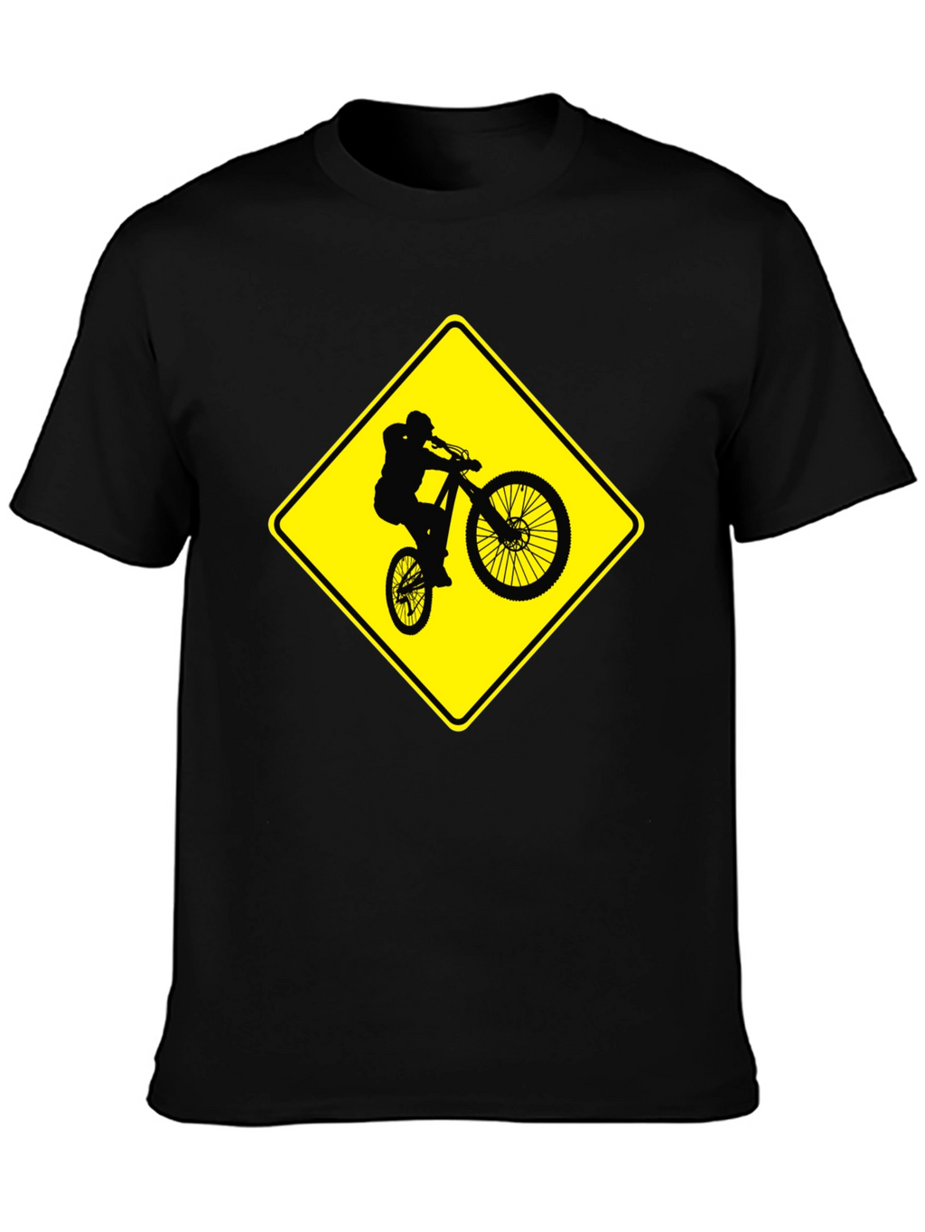 Mountain Biker Crossing Sign Black T-Shirt
