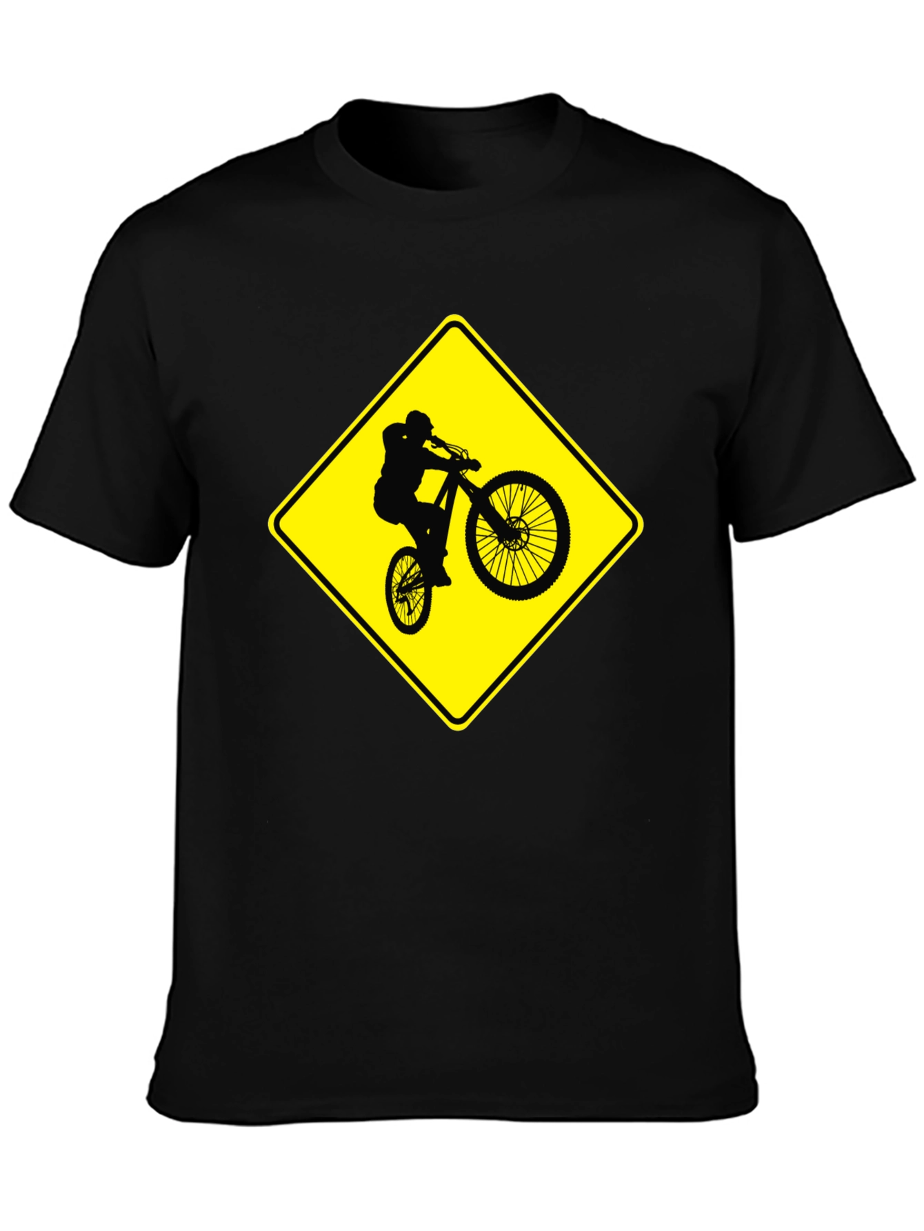 Mountain Biker Crossing Sign Black T-Shirt