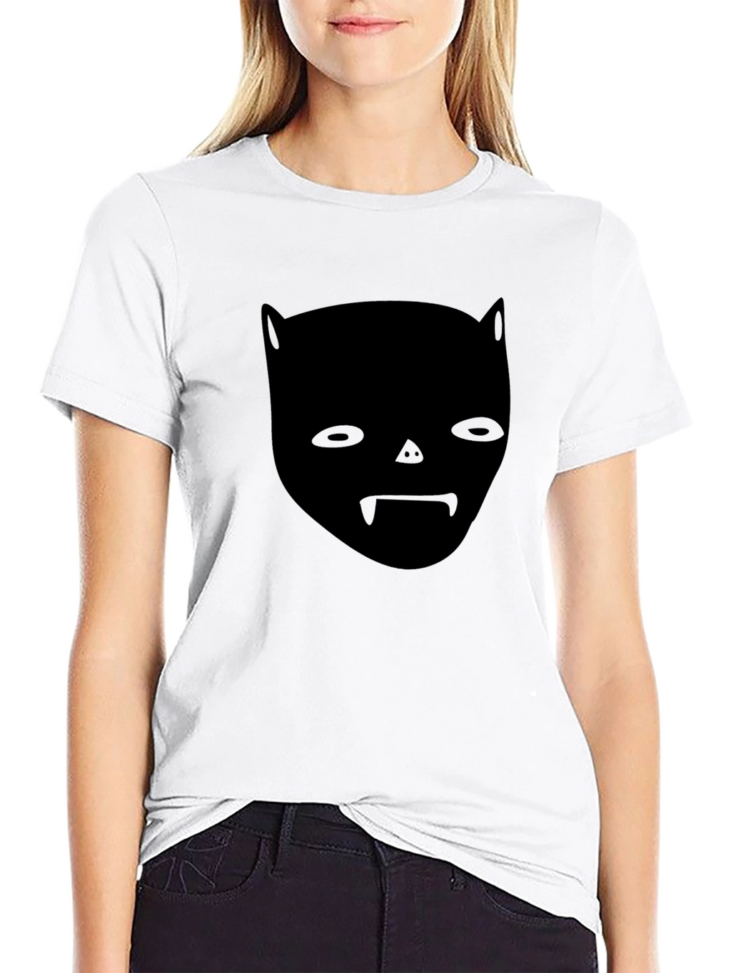 Unique Black Graphic Tee - Bat Face Design