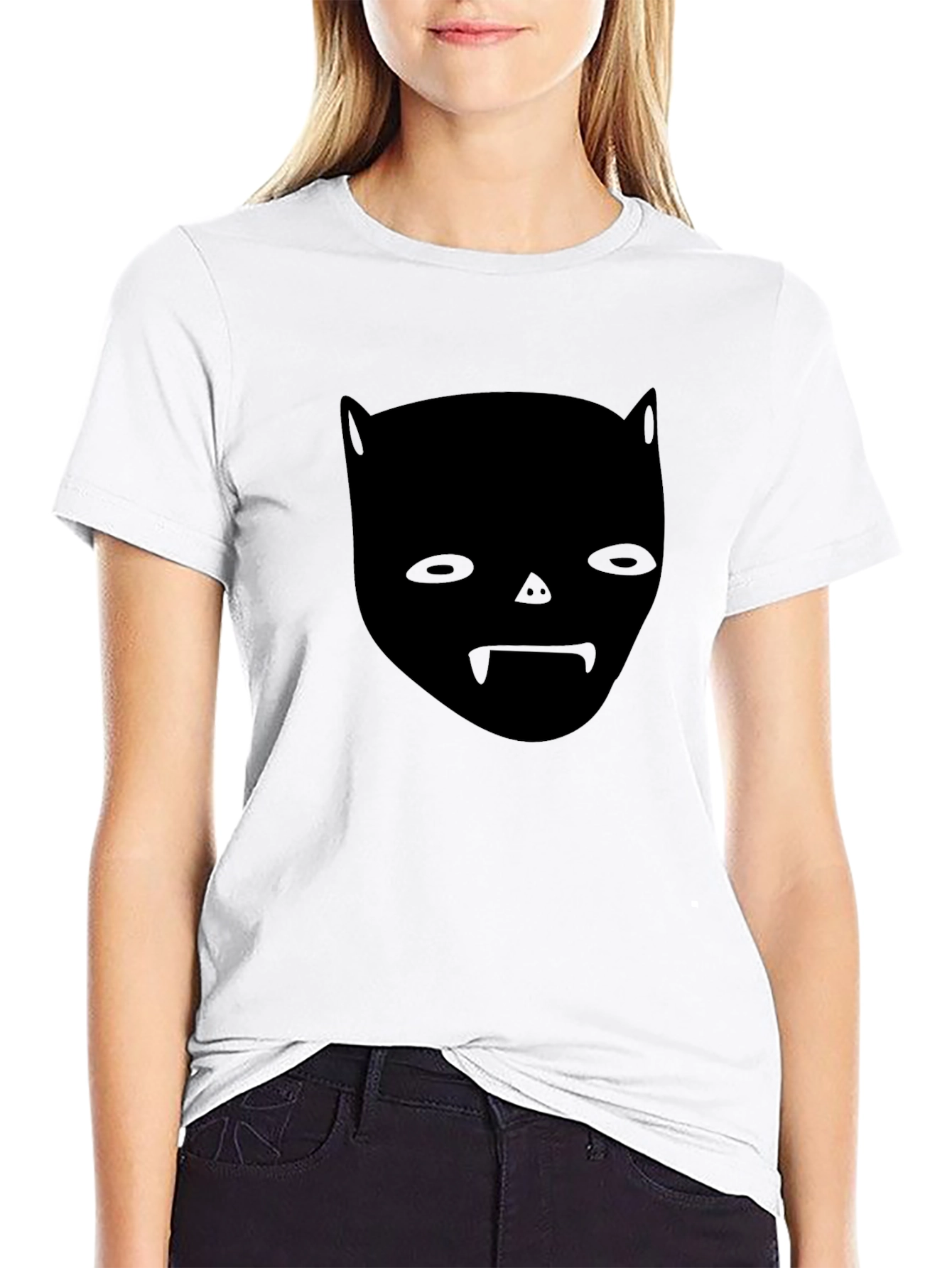 Unique Black Graphic Tee - Bat Face Design