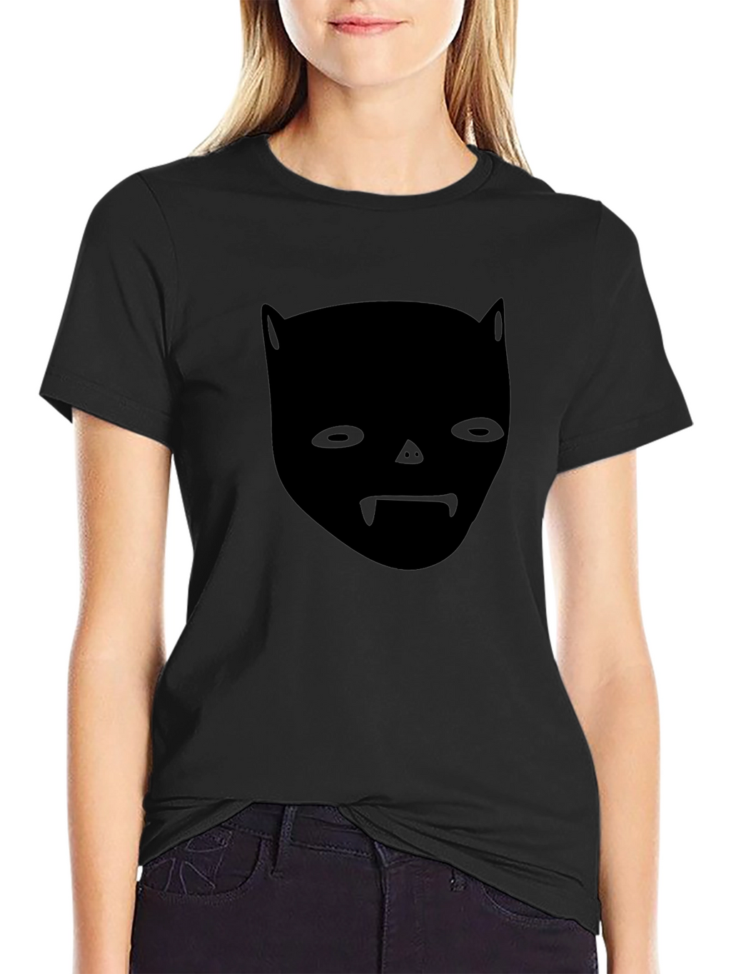 Unique Black Graphic Tee - Bat Face Design