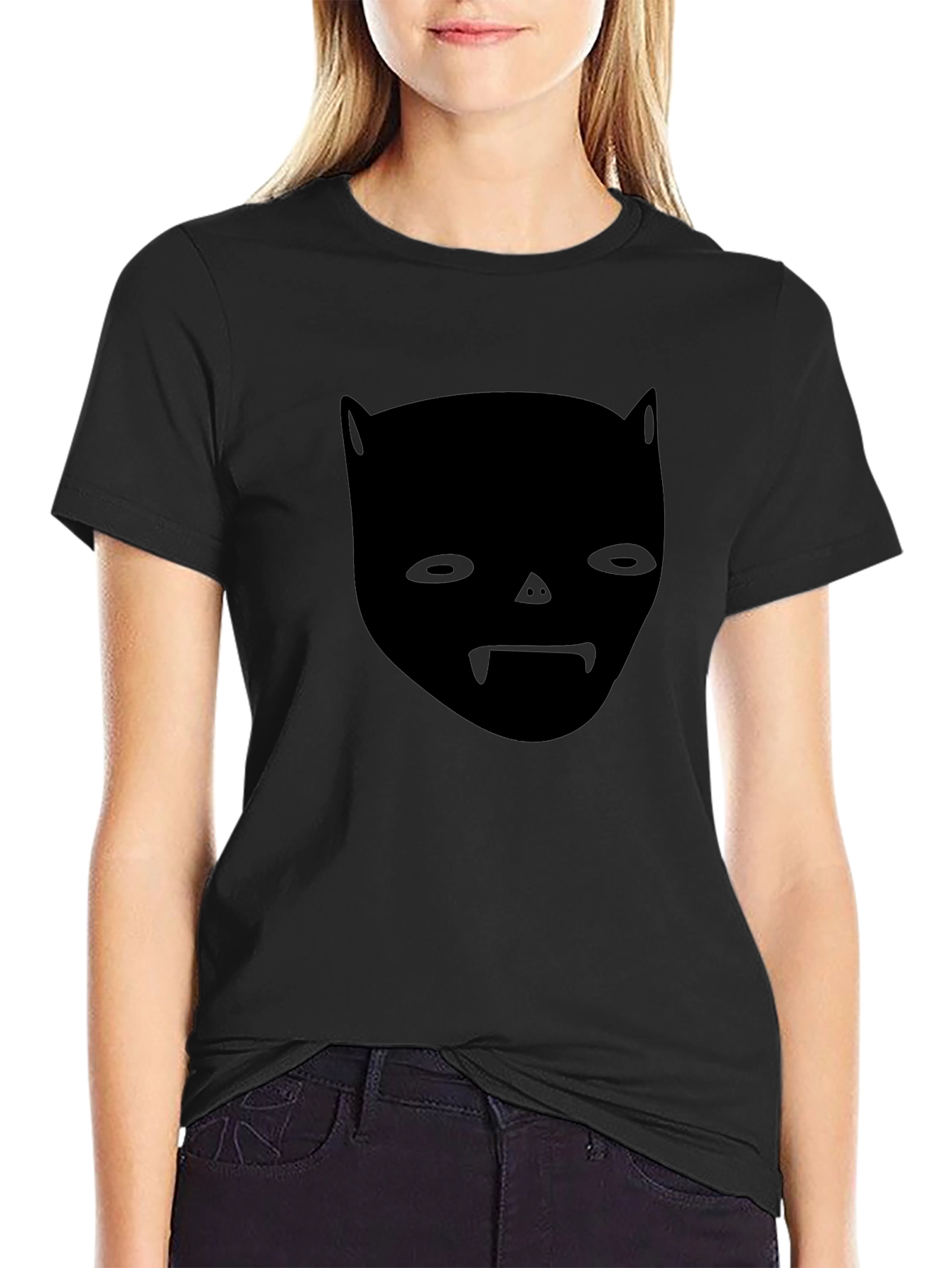 Unique Black Graphic Tee - Bat Face Design