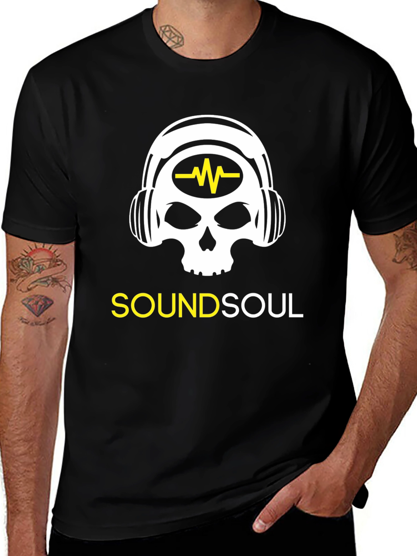 Sound Soul Black T-Shirt - Skull Headphone Design