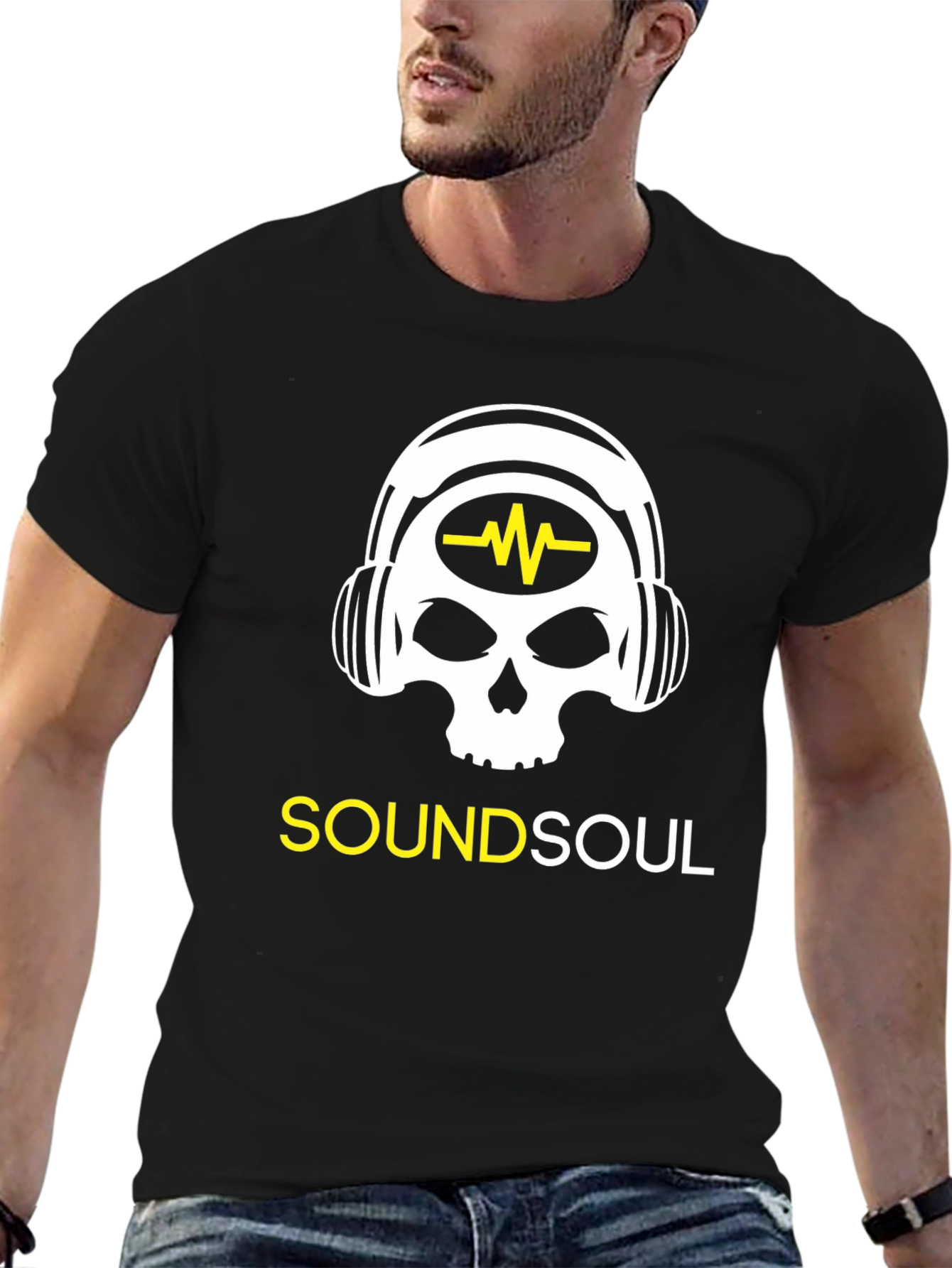 Sound Soul Black T-Shirt - Skull Headphone Design