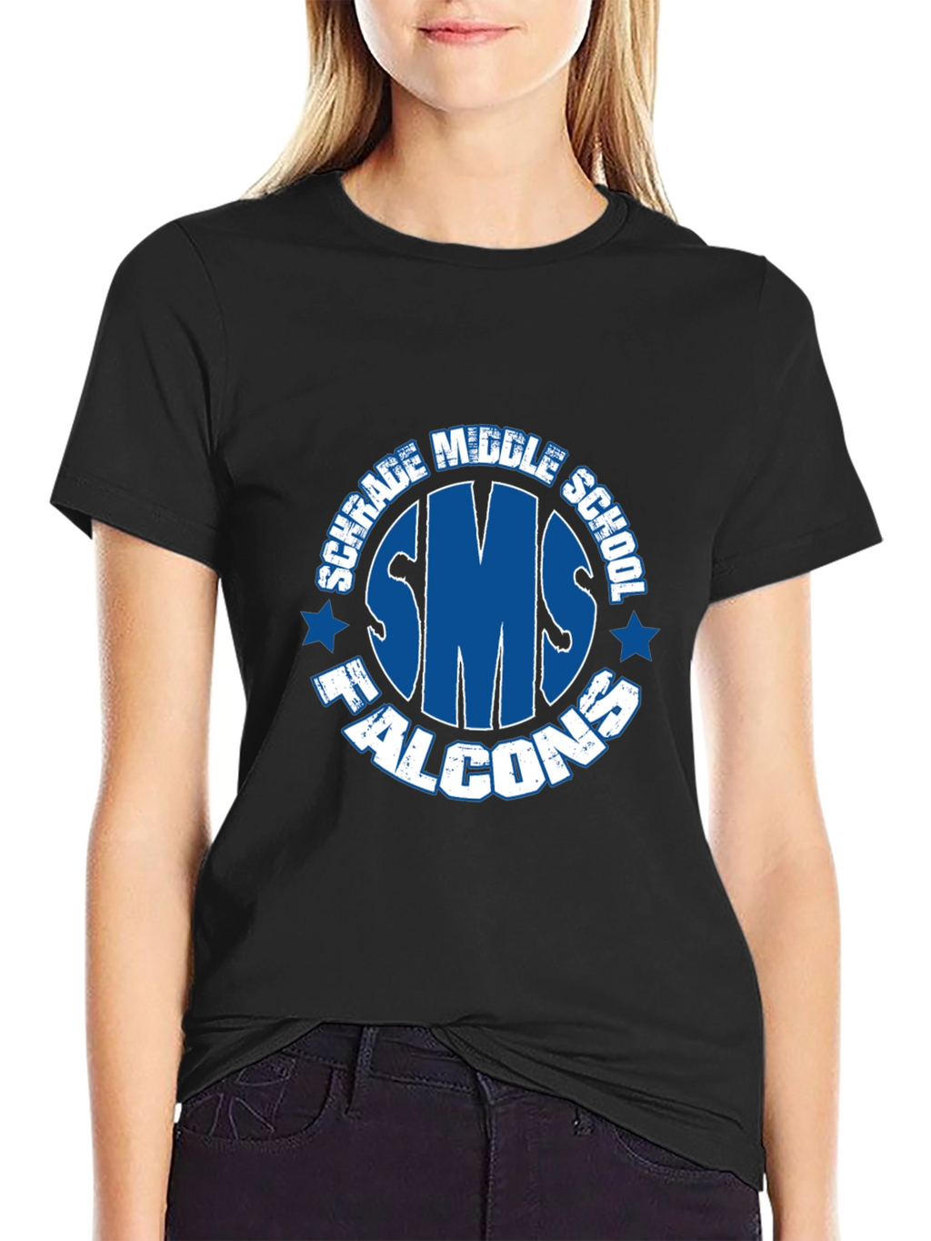 Schrade Middle School SMS Falcons Black T-Shirt