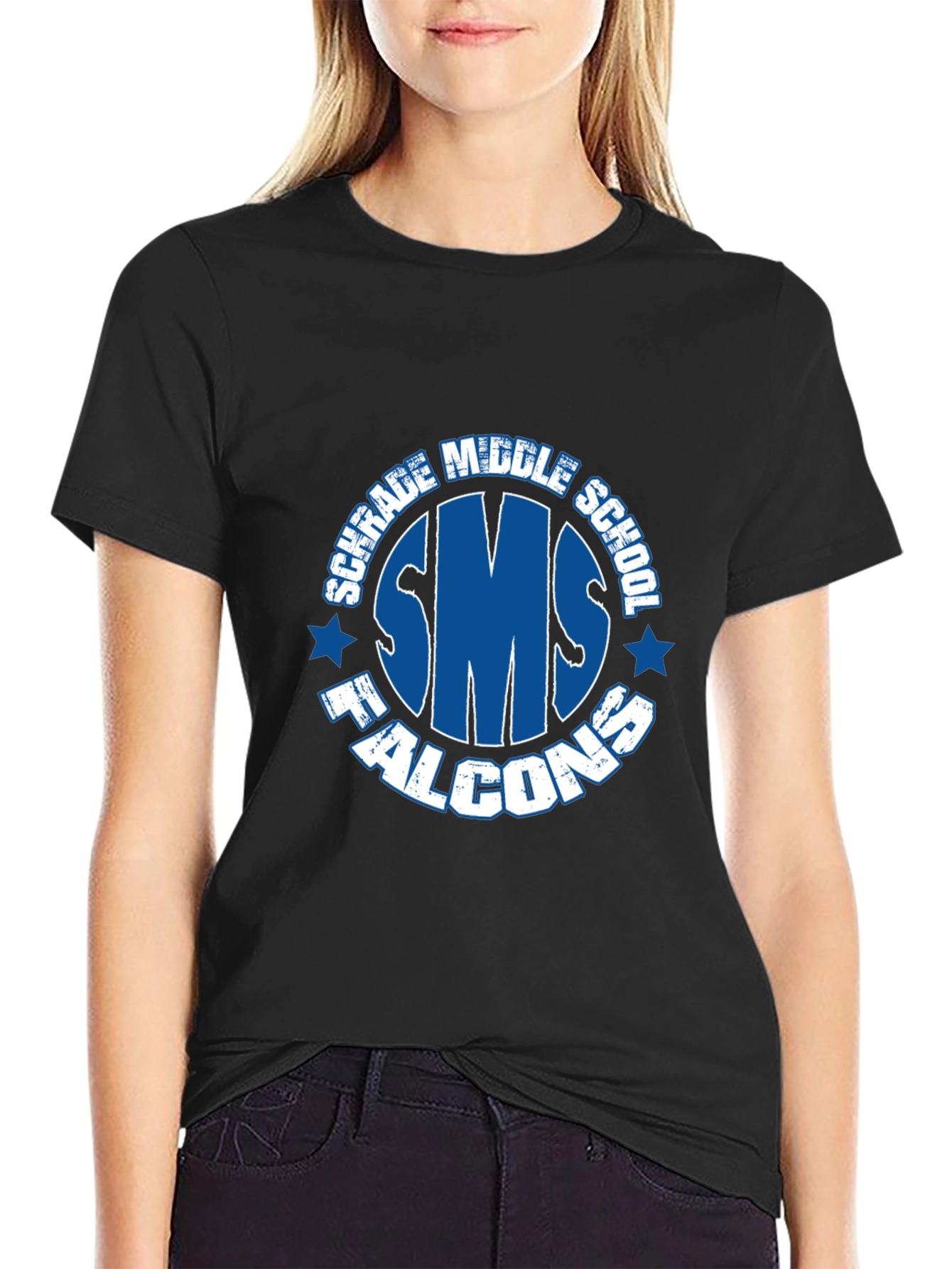 Schrade Middle School SMS Falcons Black T-Shirt