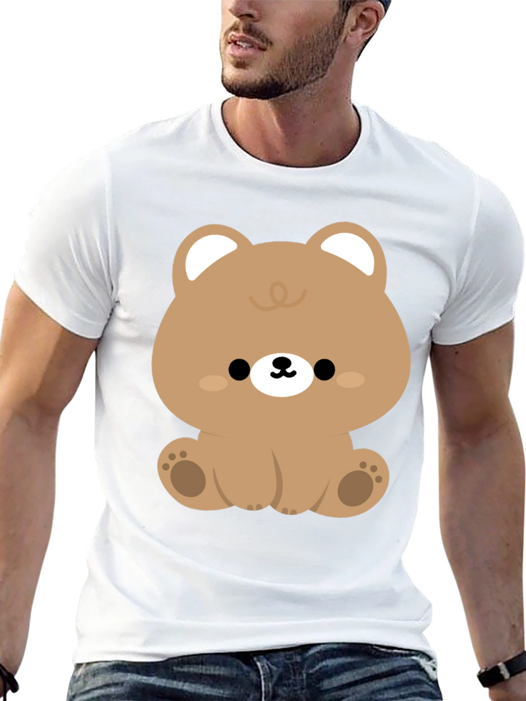 Cute Kawaii Bear Graphic Tee - Black