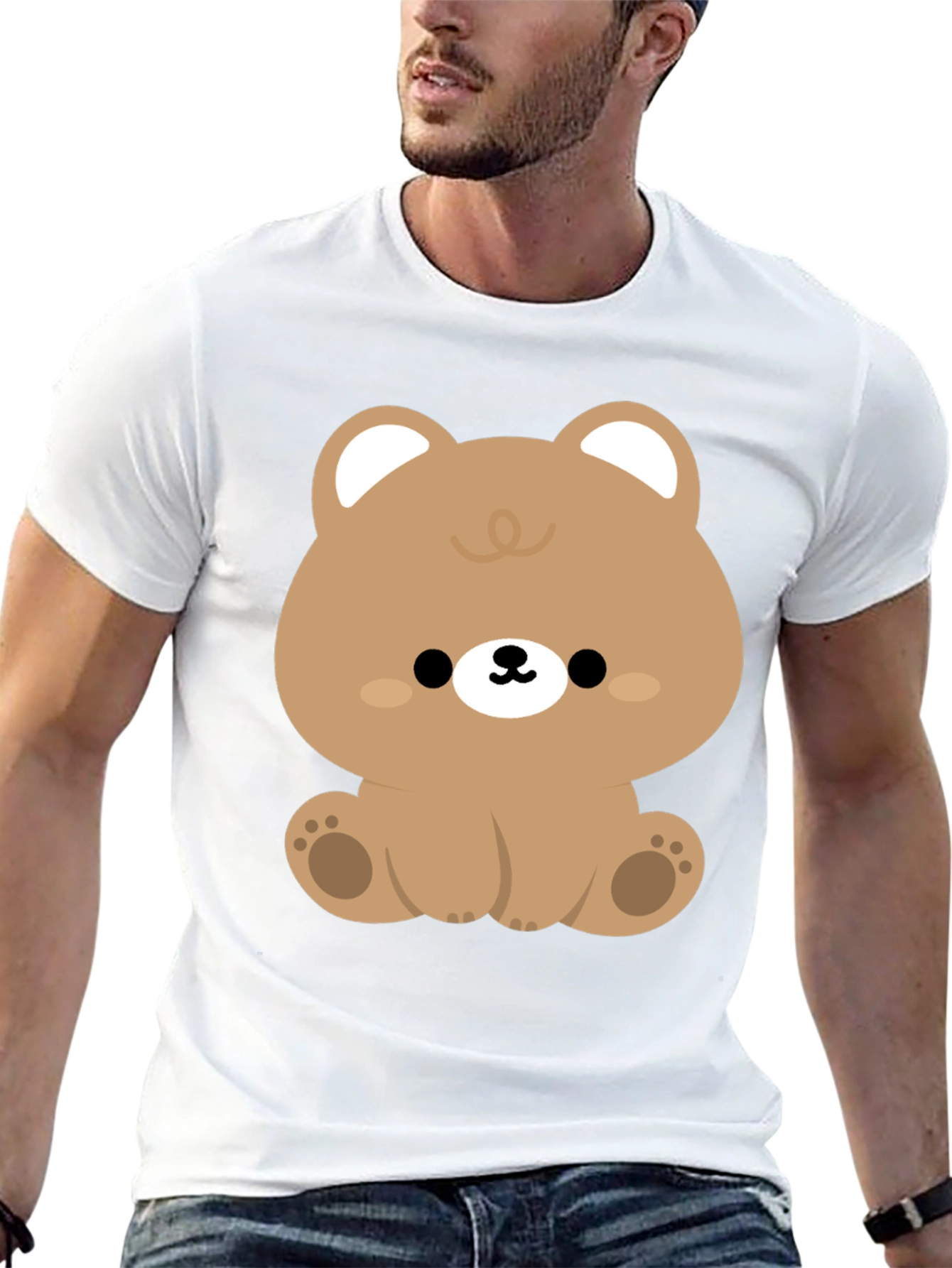 Cute Kawaii Bear Graphic Tee - Black