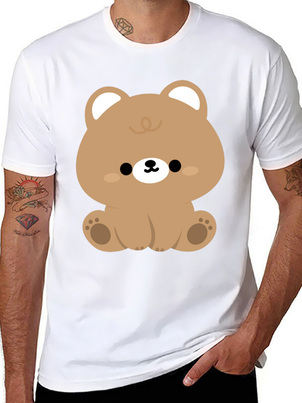 Cute Kawaii Bear Graphic Tee - Black