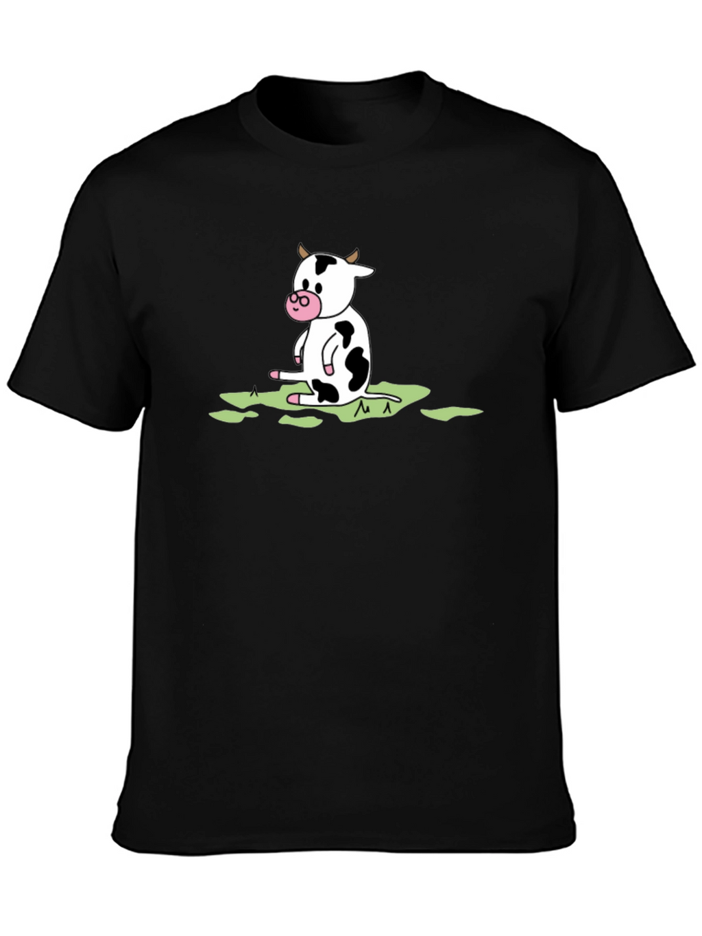 Cow Cartoon Graphic Tee - Black Cotton T-Shirt
