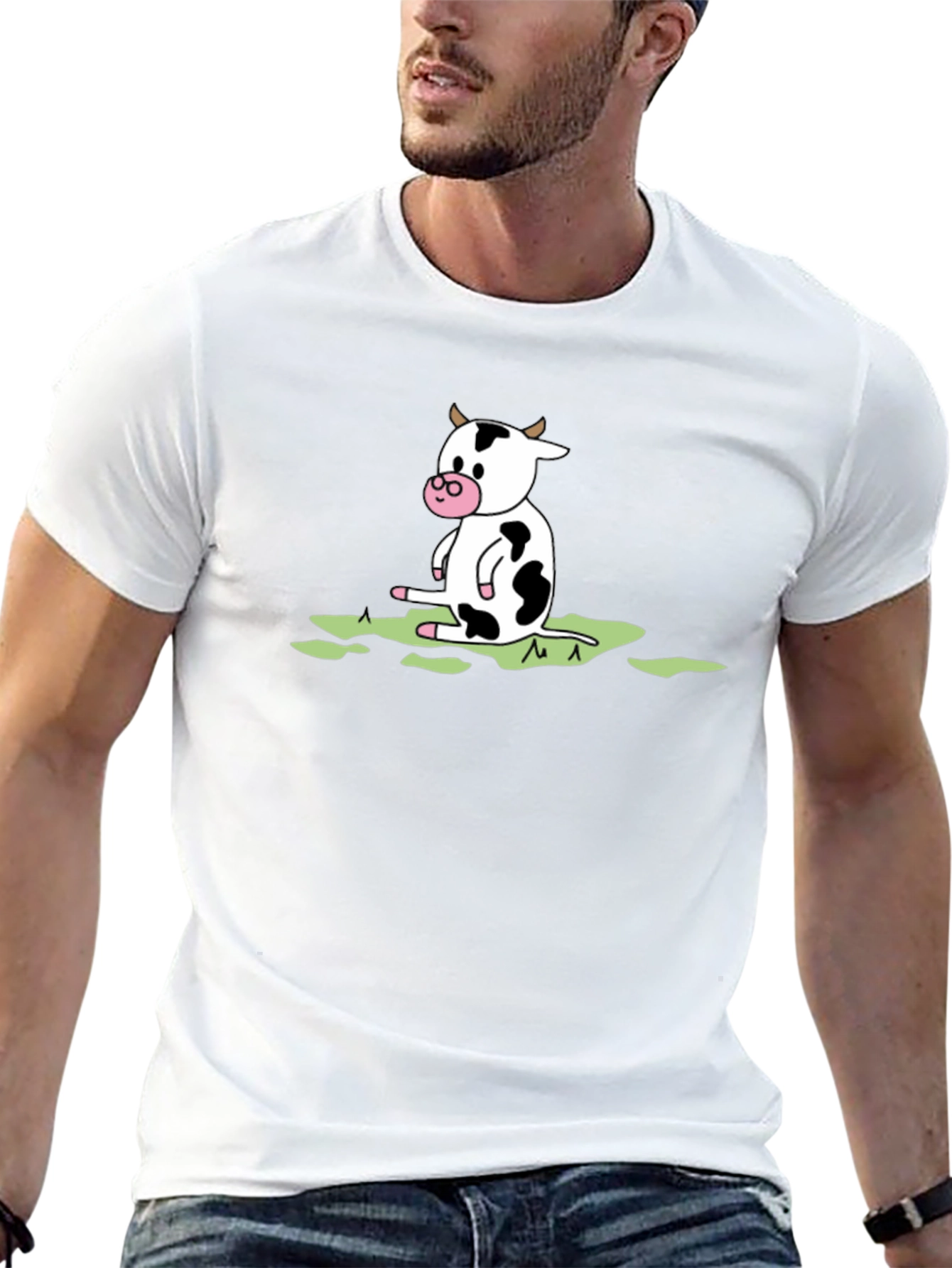 Cow Cartoon Graphic Tee - Black Cotton T-Shirt