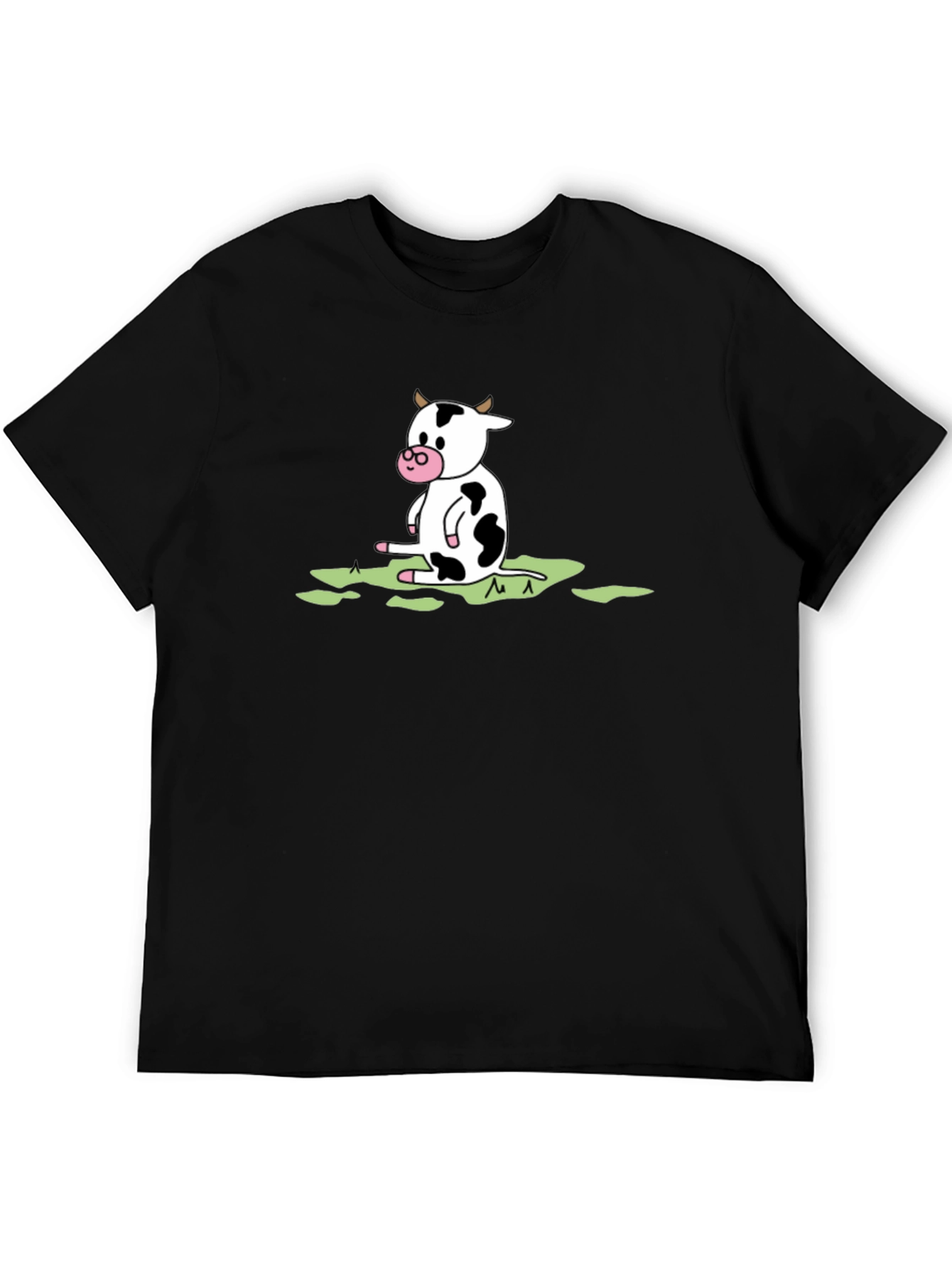 Cow Cartoon Graphic Tee - Black Cotton T-Shirt